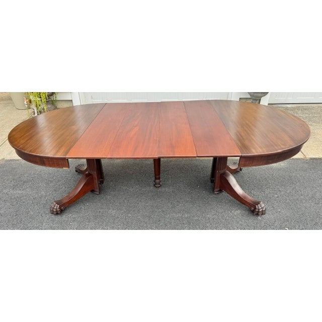 Brown Antique 54" Round Mahogany Pedestal Base Dining Table With 4 Leaves For Sale - Image 8 of 16