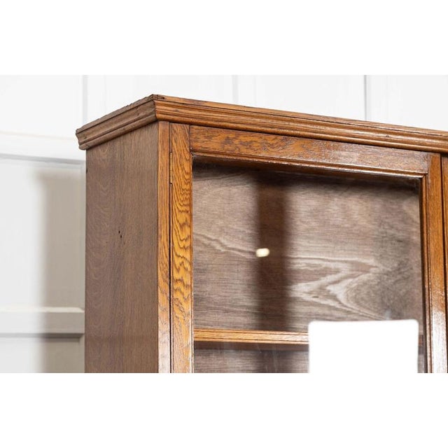 Large English Oak Glazed Bookcase, 1920s For Sale - Image 9 of 13