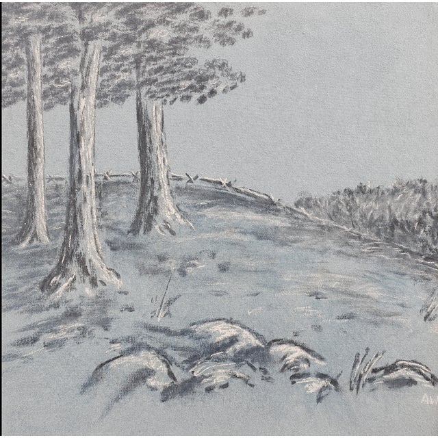 1970s Mid Century Blue Landscape Painting | Framed Original Artwork For Sale - Image 5 of 9