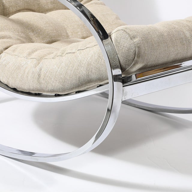 Mid-Century Chrome Rocking Lounge Chair W/ Button Detailing by Milo Baughman For Sale - Image 10 of 12