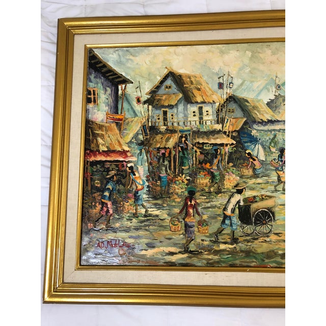 Vintage A. D. Muklas Original Indonesian Street Oil Painting For Sale In West Palm - Image 6 of 12