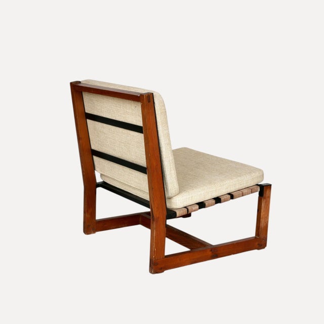 Lounge Chairs with Wooden Frames, Fabric Strap Seats, Metal Slat Backrests and Beige Upholstery France, 1950s, Set of 2 For Sale - Image 12 of 15