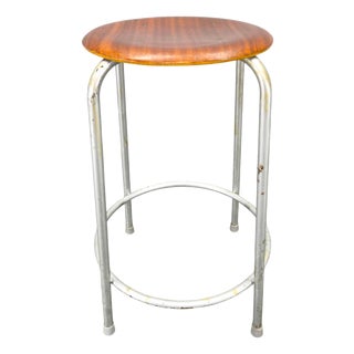 German Industrial Stool with Plywood Seat, 1950s For Sale