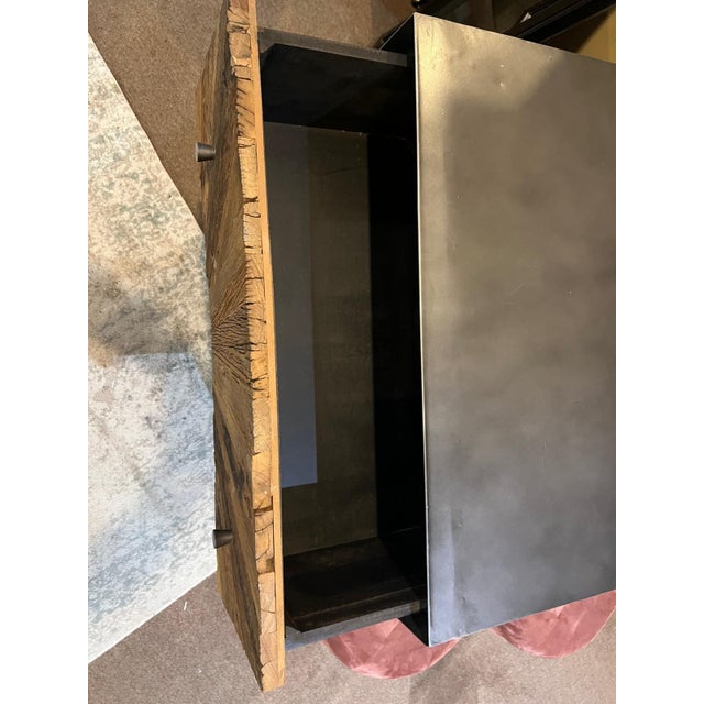 2020s Rough-Hewn Wood Sunburst Cabinet With Metal Base For Sale - Image 5 of 7