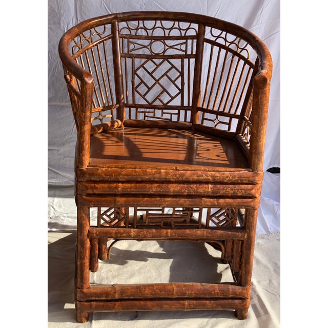 Vintage Chinoiserie Brighton Pavilion Tortoise Bamboo Arm Chairs, A