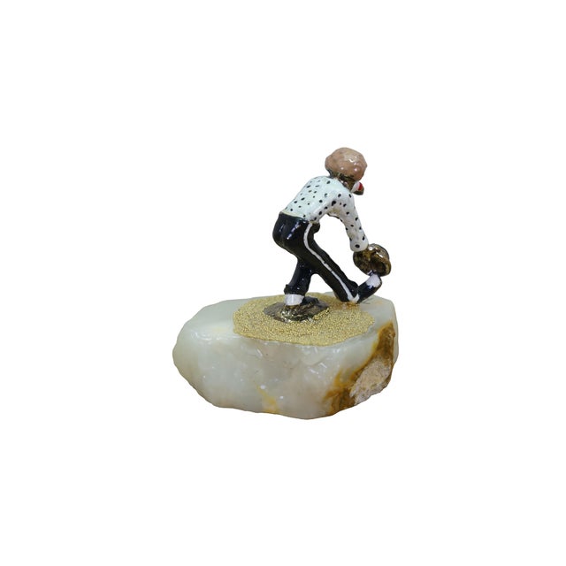 Vintage Ron Lee clown figurine featuring a cast metal dancing / performing clown mounted on a natural onyx or alabaster...
