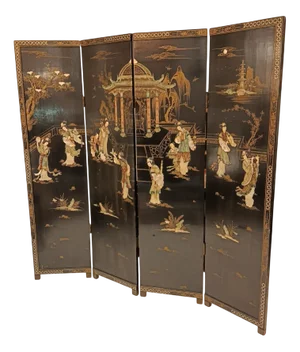 Lacquered Chinoiserie Screen with Relief Decoration