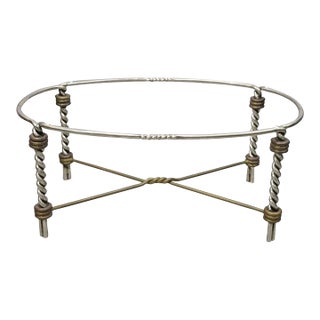 Vintage Italian Neoclassical Style Steel Bronze Twisted Metal Oval Coffee Table For Sale