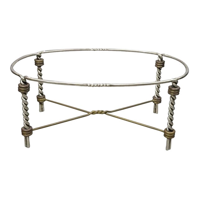 Vintage Italian Neoclassical Style Steel Bronze Twisted Metal Oval Coffee Table For Sale