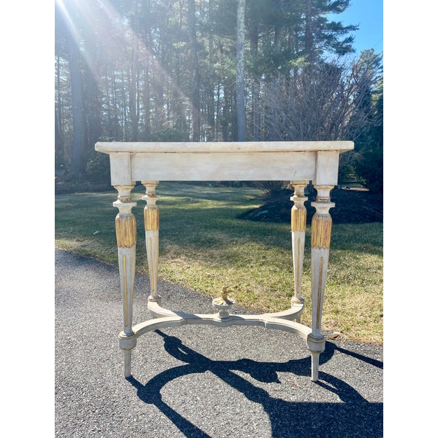 Antique Gustavian Swedish French Neoclassical Painted Wood Gilt Console Table W/ Faux Marble Top For Sale - Image 9 of 9