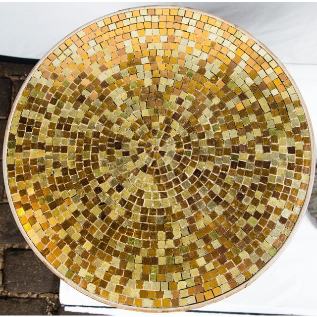 French Provincial Ceramic Mosaic Tile Top Tassel Tables - a Pair For Sale - Image 3 of 11