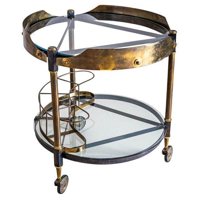 Brass and Glass Bar Cart, Italy, Mid-20th Century For Sale - Image 12 of 18