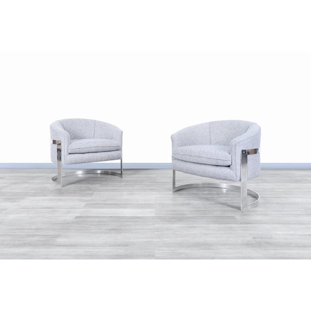 Mid-Century Modern Mid-Century Modern Chrome "Barrel" Lounge Chairs Attributed to Milo Baughman For Sale - Image 3 of 12