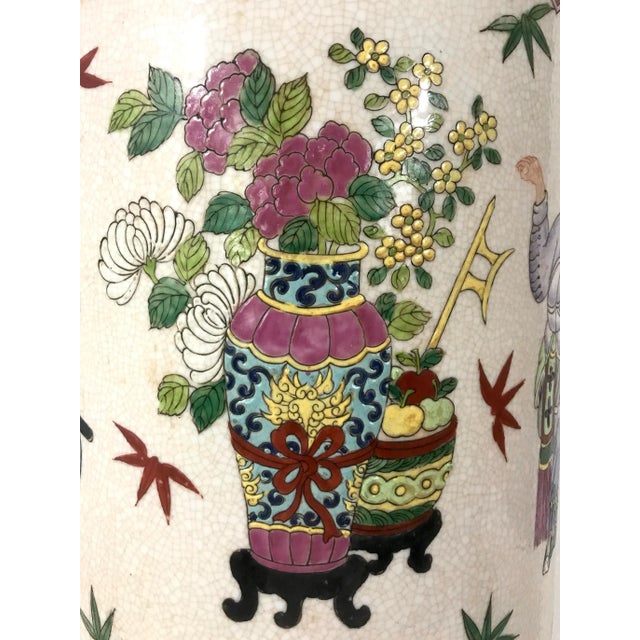The Chinese Warriors Umbrella Stand, 1950s, Beige Crackle Ge Ware With Gold / Gilt Work, Signed Chenghua For Sale - Image 10 of 13