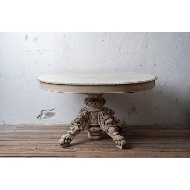 French Carved Oak Oval Table, Lion Mask Pedestal, France, 19th Century For Sale - Image 3 of 14