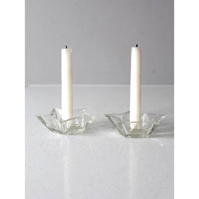 Vintage Cut Glass Star Candle Holders Pair For Sale - Image 9 of 10