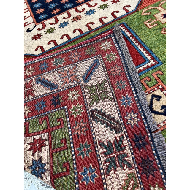 Caucasian Fachralo Kazak Octagon Medallion Hand-Knotted Wool Rug - 4'9" X 6'6" For Sale - Image 9 of 10