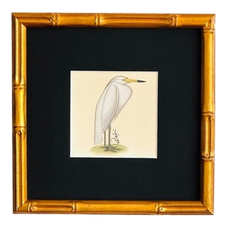 Original Handpainted Egret Painting, Framed For Sale