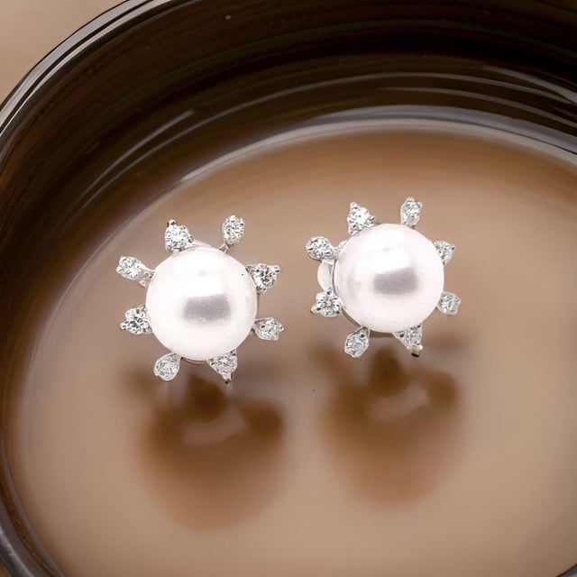 Diamond Akoya Pearl Earrings 14 Karat White Gold Certified For Sale - Image 12 of 15