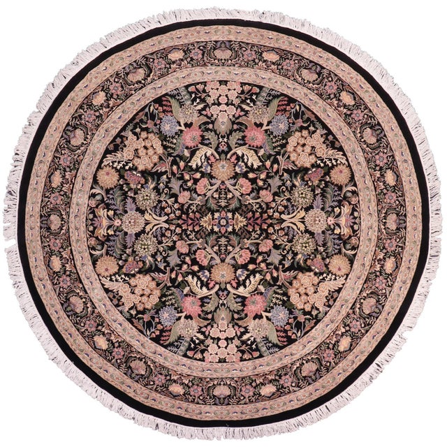 Art Nouveau Floral 1990's Pak-Persian Black/Gray Wool Round Rug- 9'0'' X 9'2'' For Sale - Image 9 of 10