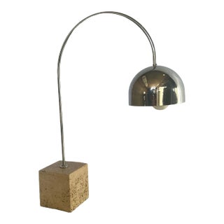 Mid-Century Modern Chrome and Travertine Arc Table Lamp by Harvey Guzzini, Italy For Sale