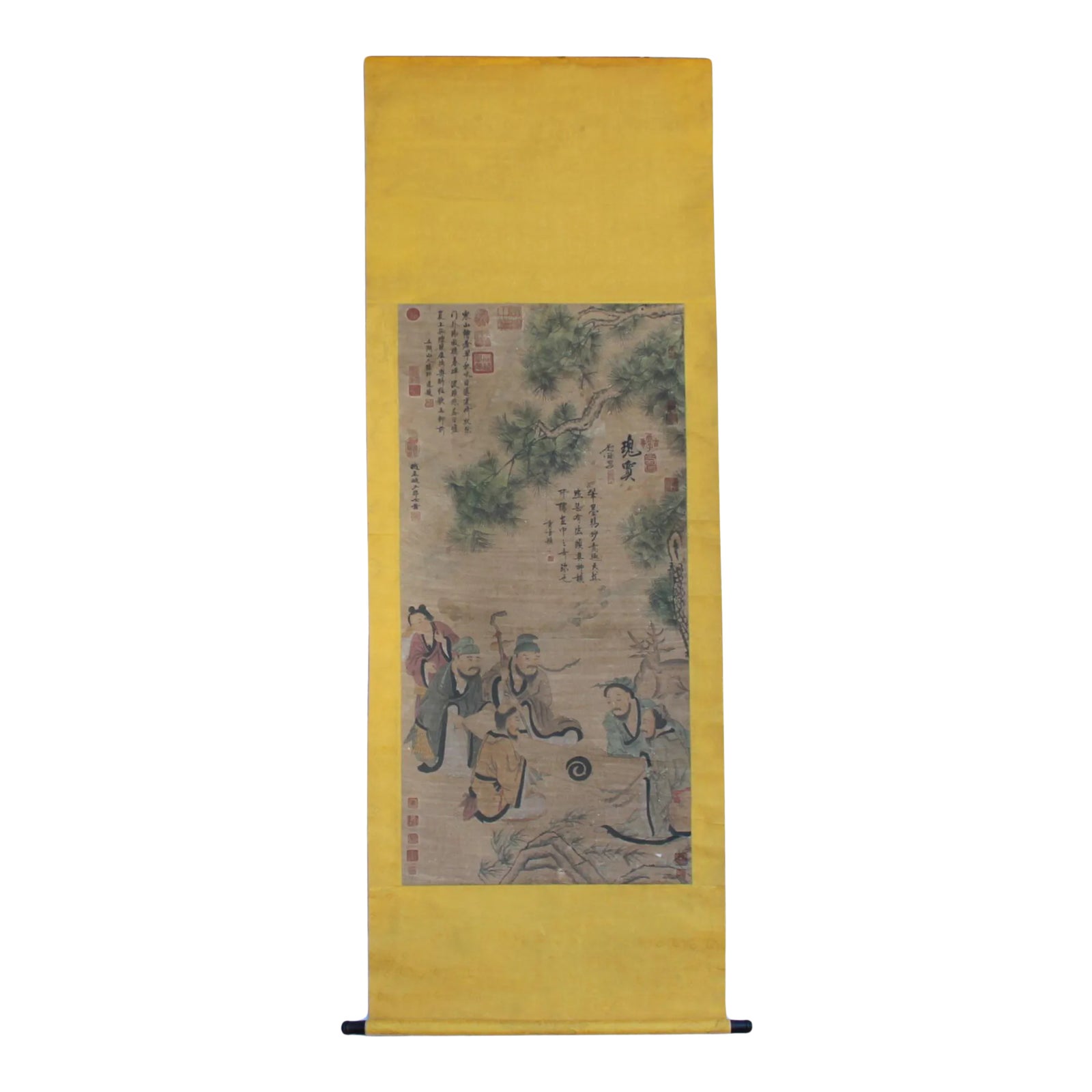 Chinese People Color Ink Scroll Painting Museum Wall Art | Chairish
