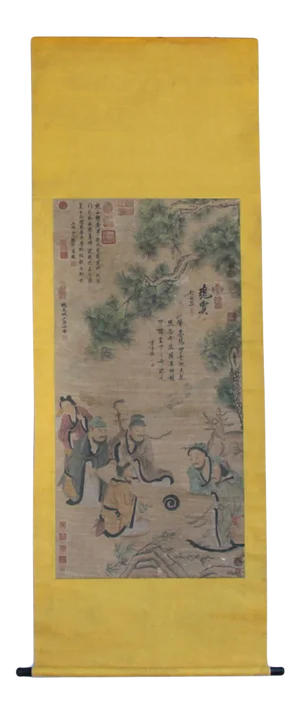 Chinese People Color Ink Scroll Painting Museum Wall Art