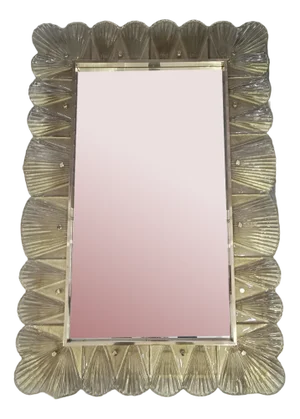 Mid-Century Murano Amber/Fume Color Glass and Brass Wall Mirror, 2000s