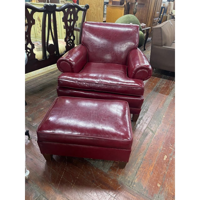 Late 20th Century Vintage Burgundy Leather Club Chair With Matching Ottoman For Sale - Image 5 of 6