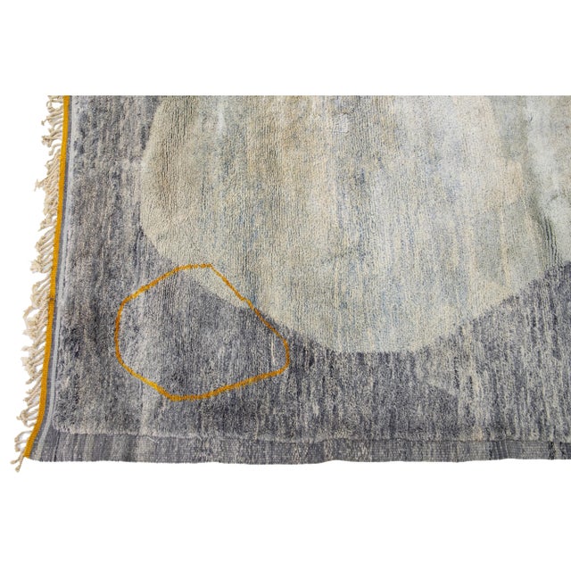 Abstract Modern Moroccan Handmade Gray Wool Rug For Sale - Image 4 of 12
