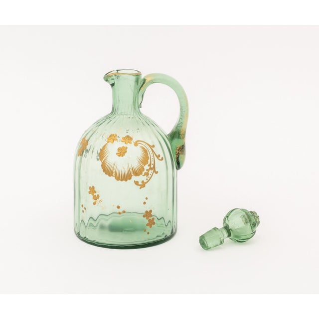 Modern Gilt Painted Green Glass Vessels, 4 For Sale - Image 3 of 13