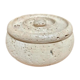 Italian Round Travertine Box with Lid by Fratelli Mannelli, 1960s For Sale