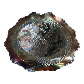 1940s Fenton Horse Medallion Purple/Blue Carnival Glass Small Candy Dish/Bowl For Sale