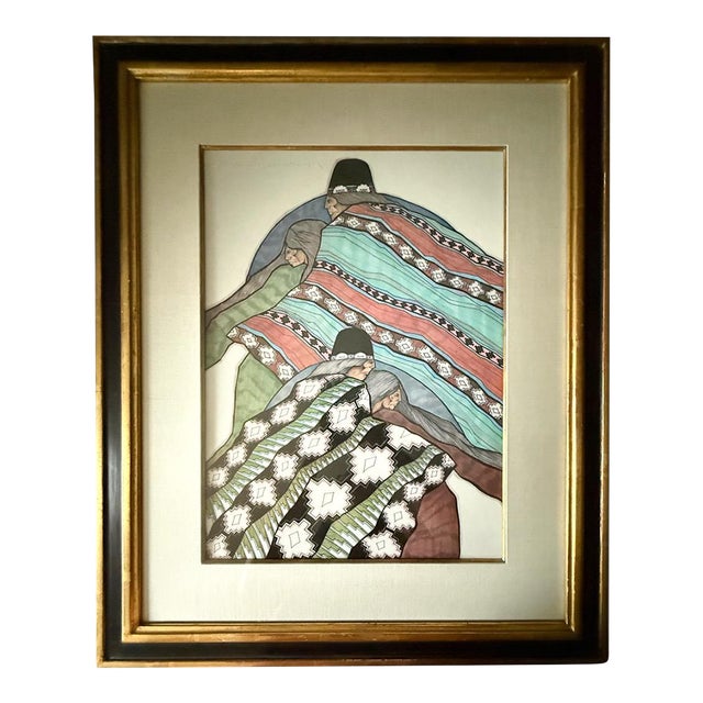 Vintage Signed Amado Maurilio Pena Southwestern Modernist Custom Framed Art Print Sin Titulo Native American Figures For Sale