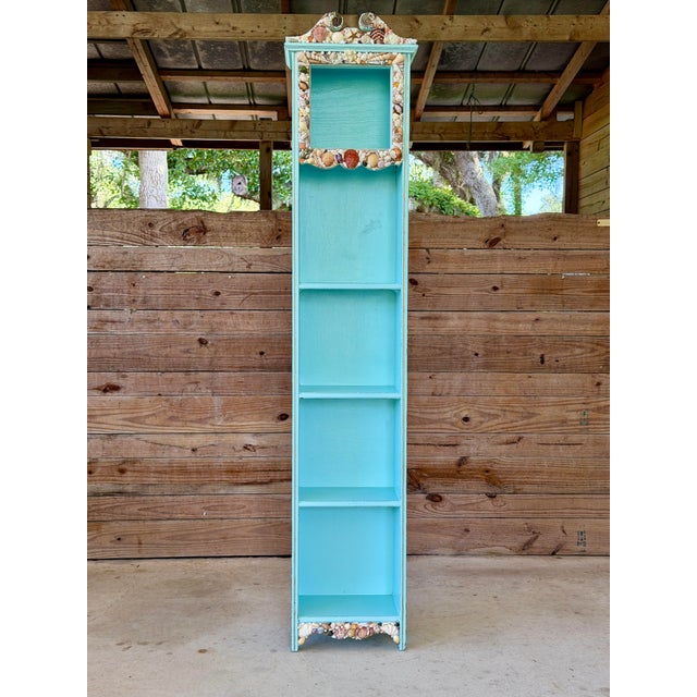 Vintage Grandfather Clock Bookcase With Seashell Mosaic Coastal Folk Art For Sale - Image 12 of 12