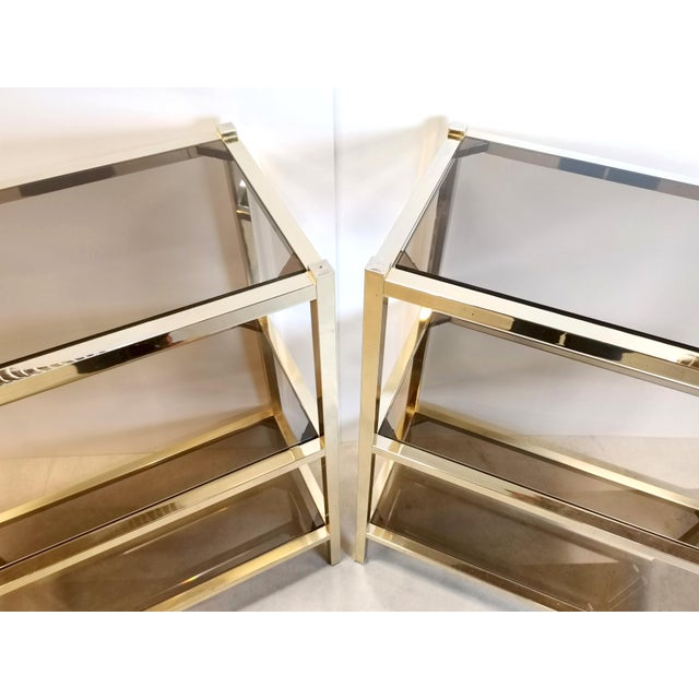1970s Hollywood Regency Etagere in Smoked Glass and Gold-Tone Meta, 1970s For Sale - Image 5 of 9