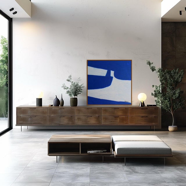 Bodasca, Square Blue-Off-White Composition, 2025, Acrylic on Canvas For Sale - Image 4 of 13