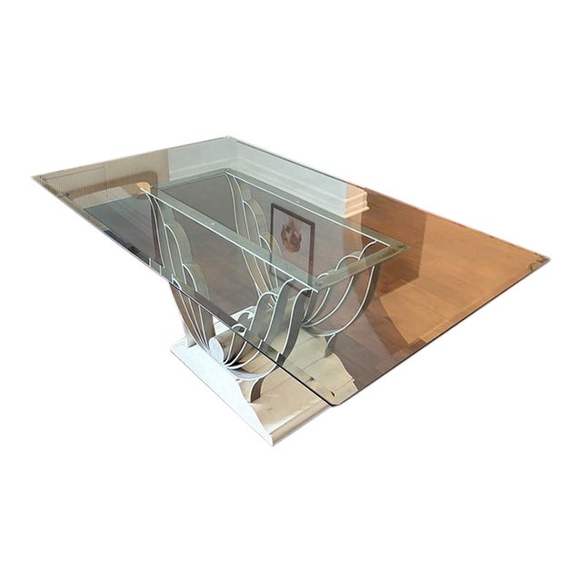 1930s Art Deco Painted Iron “Butterfly” Dinning Table - Glass Top For Sale