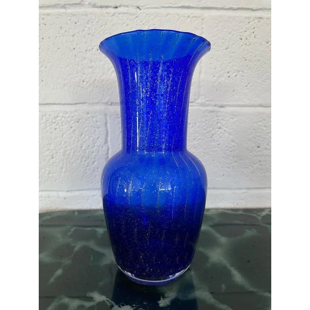Blue Murano Glass Vase with Bubbles, 1990s For Sale - Image 4 of 4