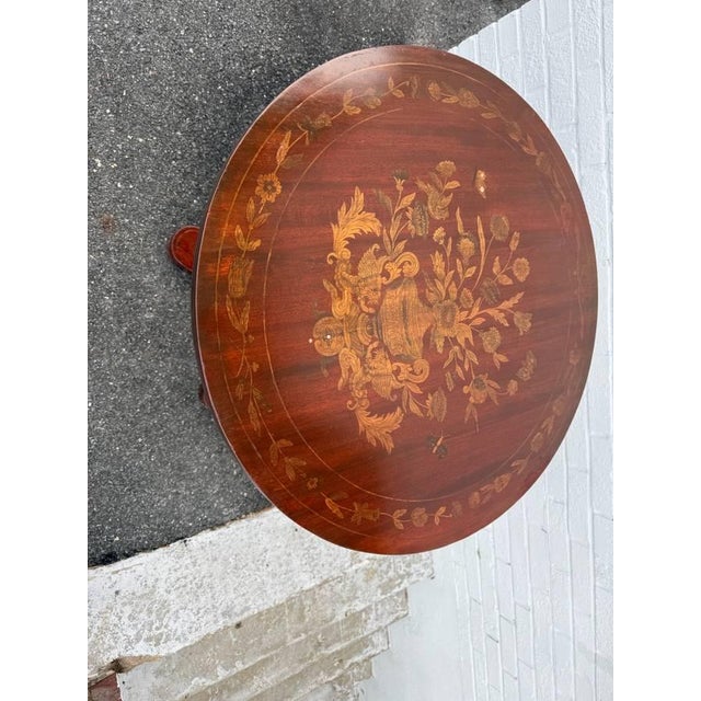 Brown Mid 20th Century Charles X French-Style Marquetry Inlaid Pedestal Center Table For Sale - Image 8 of 15