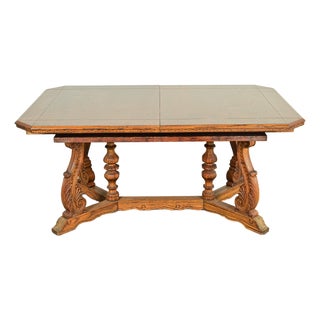 Early Romweber Antique English Jacobean Carved Oak Extension Dining Table, Circa 1900 For Sale