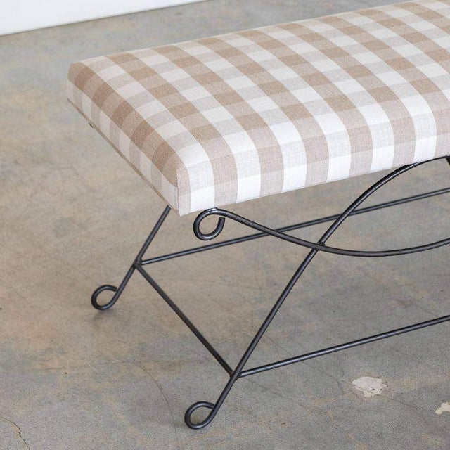 Panoplie Iron Loop Bench, Tan Gingham For Sale In Los Angeles - Image 6 of 10