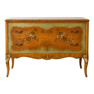 Vintage French Provincial Hand-Painted Floral Bombe Chest | Two-Drawer Painted Commoded For Sale