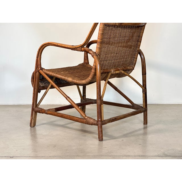 Brown Wicker and Bamboo Armchair, 1970s For Sale - Image 8 of 18