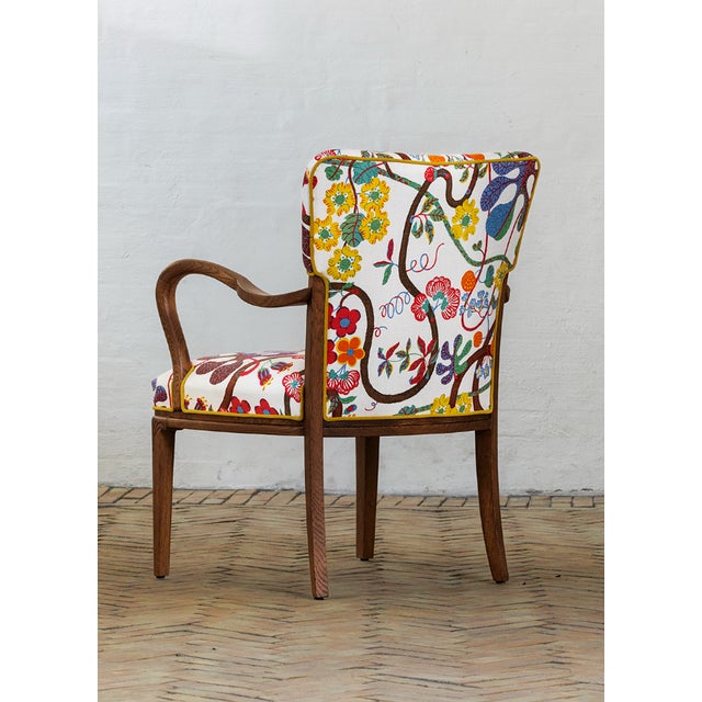 Danish Oak Armchair with Printed Upoholstery by Josef Frank, 1940s For Sale - Image 3 of 6