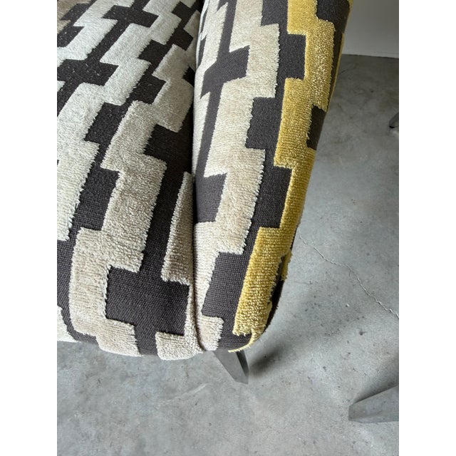 Thayer Coggin Geometric Fabric Upholstery Lounge Chairs With Chrome Legs – A Pair For Sale - Image 12 of 18