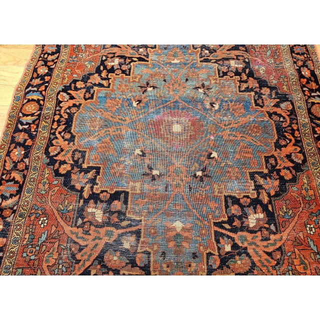 19th Century Farahan Rug, Hand-Knotted Wool, Floral Medallion Design, Blue & Red, 4x6 For Sale - Image 13 of 18