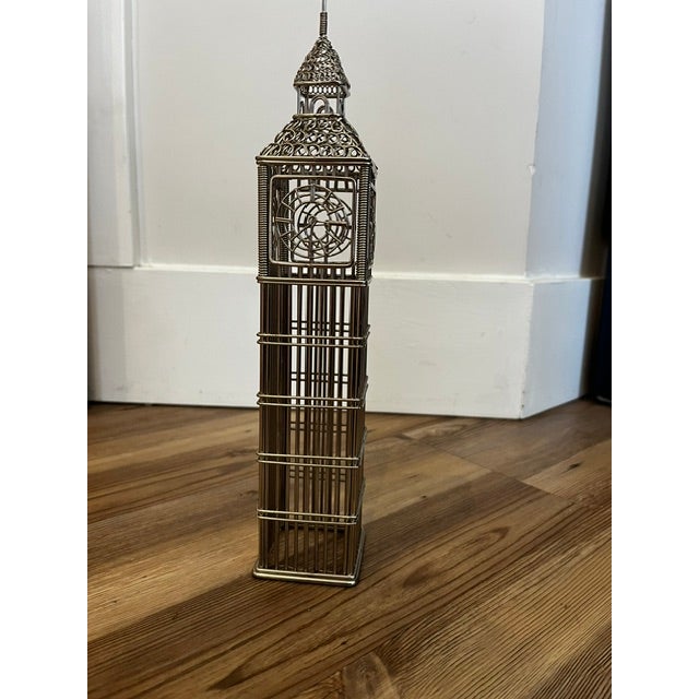 Metal 1980s Silver-Toned Metal Wire Model of London's Big Ben Clock Tower For Sale - Image 7 of 9