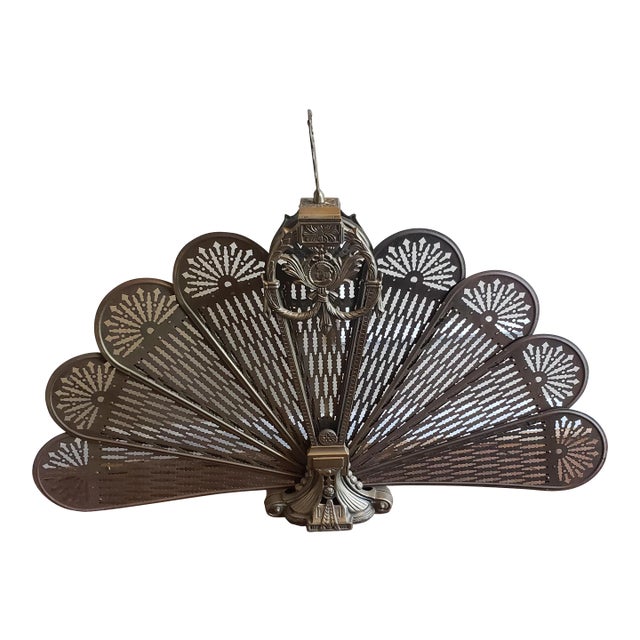 Mid-Century Decorative Crafts French Brass Peacock Foldable Fire Screen For Sale