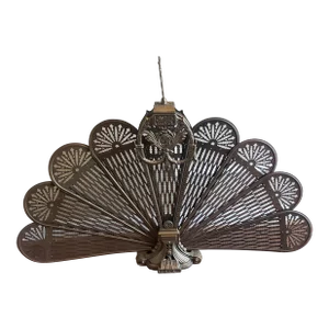Mid-Century Decorative Crafts French Brass Peacock Foldable Fire Screen